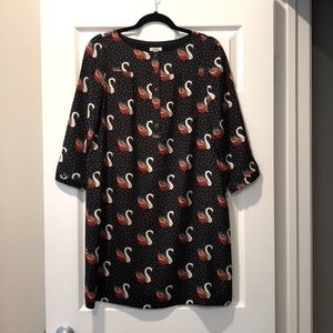 NWOT Fossil Silk Swan Print Dress, Size Small
